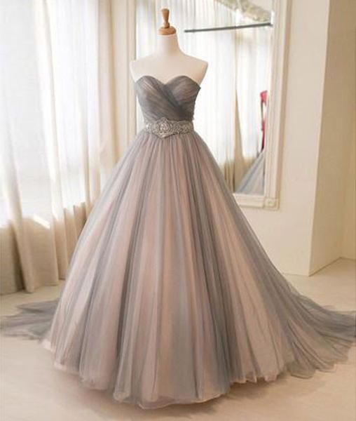 Sweetheart Tulle Long Prom Gown, Tulle Wedding Dress