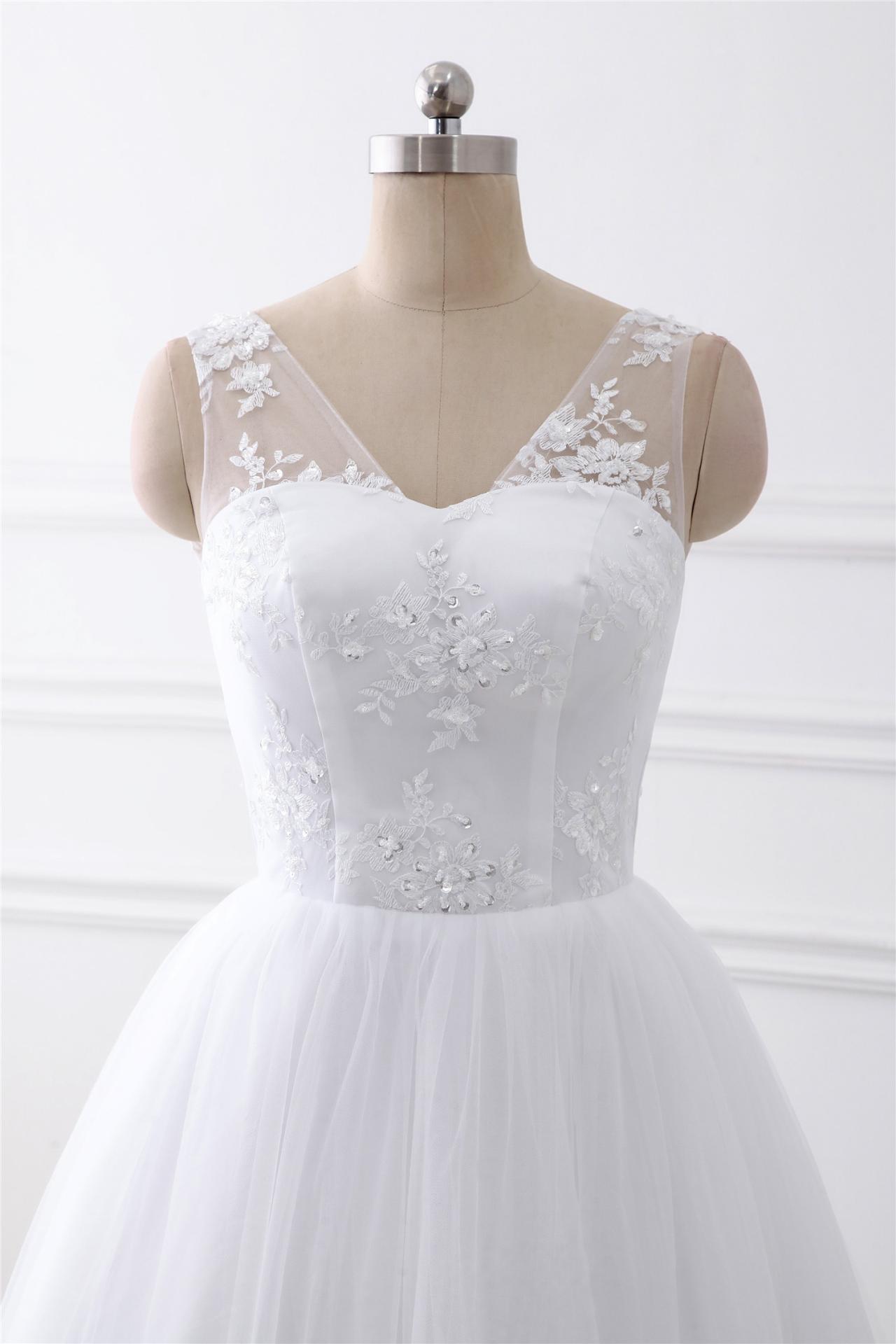 A-line Lace Applique Wedding Dress ,sexy V Neck Wedding Dress , Luxury Beading Sleeveless ...