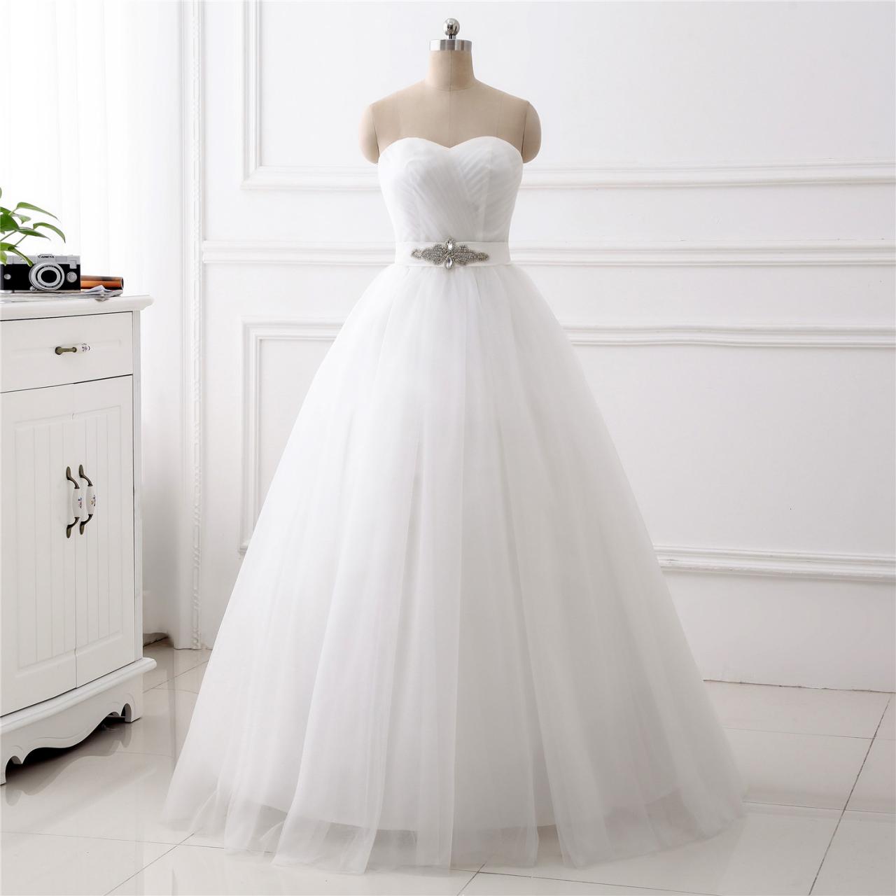 A-line Belt Applique Wedding Dress ,sexy Sweetheart Neck Wedding Dress , Luxury Beading Sleeveless Wedding Dress, Floor Length Bridal Dress
