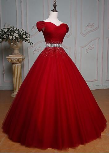 Off Shoulder ,red Prom Dress,ball Gown , Prom Dress,beading Prom Dress,red Tulle Evening Dress,sexy Off Shoulder Sleeves Red Graduation