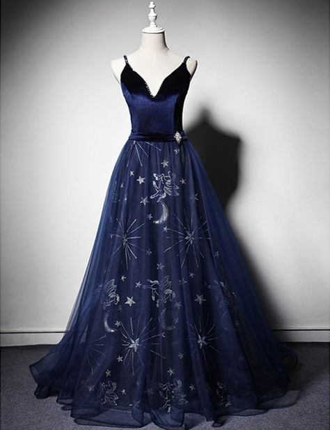 Navy Blue Velvet Prom Dress Long Floral Tulle Party Dress Open Back Evening Dress Beaded Senior Prom Dress
