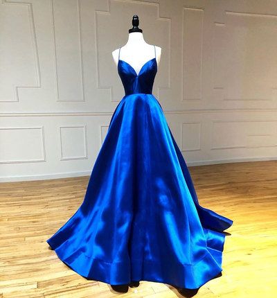 Blue Prom Dress Spaghetti Party Dres V-neck Evening Dress Sexy Evening Dress Sleeveless Party Dress