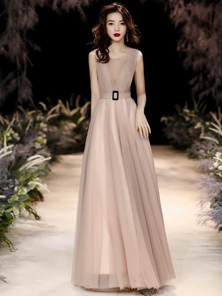 Sleeveless Evening Dress Light Pink Party Dress Tulle Prom Dress