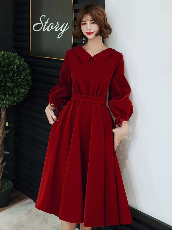 Long Sleeve Prom Dress Red Party Dress Girl Homecoming Dress