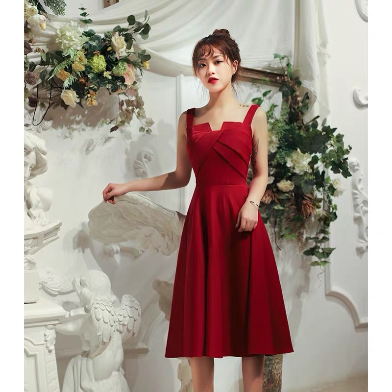 Red Prom Dress Spaghetti Straps Party Dress Pretty Bridesmaid Dress V-neck Homecoming Dress