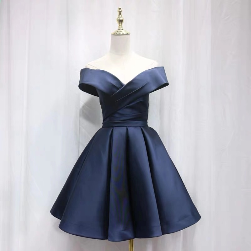 Navy Blue Party Dress Elegant Satin Party Dress Graduation Homecoming Dress