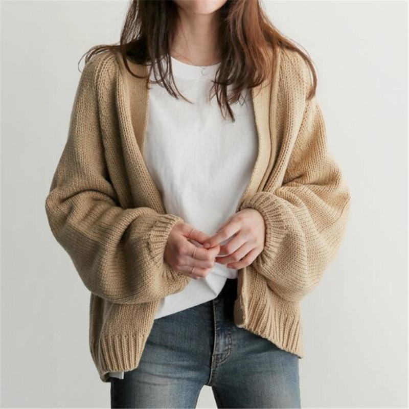Solid-color Short Sweater Female Spring And Autumn College Style Loose Long Sleeve Versatile Knit Cardigan