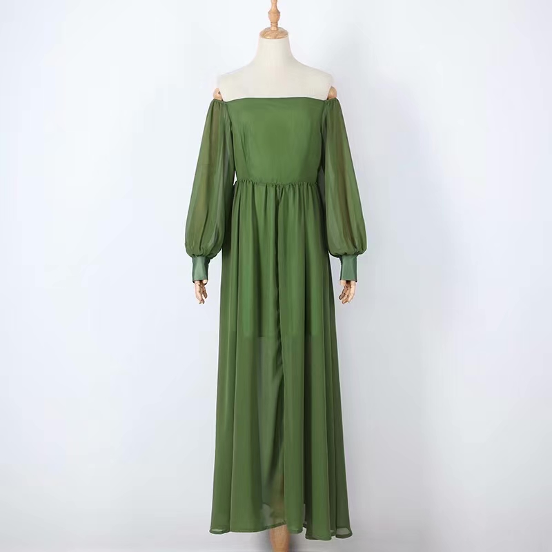 Long Sleeve Prom Dress ,green Party Dress ,off Shoulder Prom Dress ,custom Made