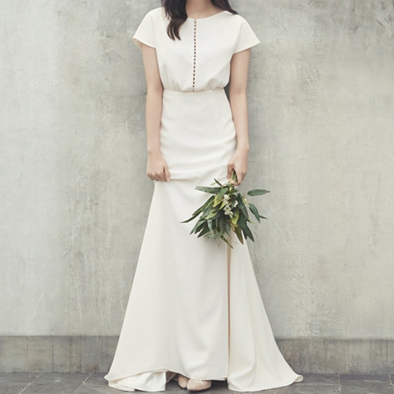 Short Sleeve Prom Dress,white Bridal Dress,simple Wedding Dress,light Wedding Dress,custom Made