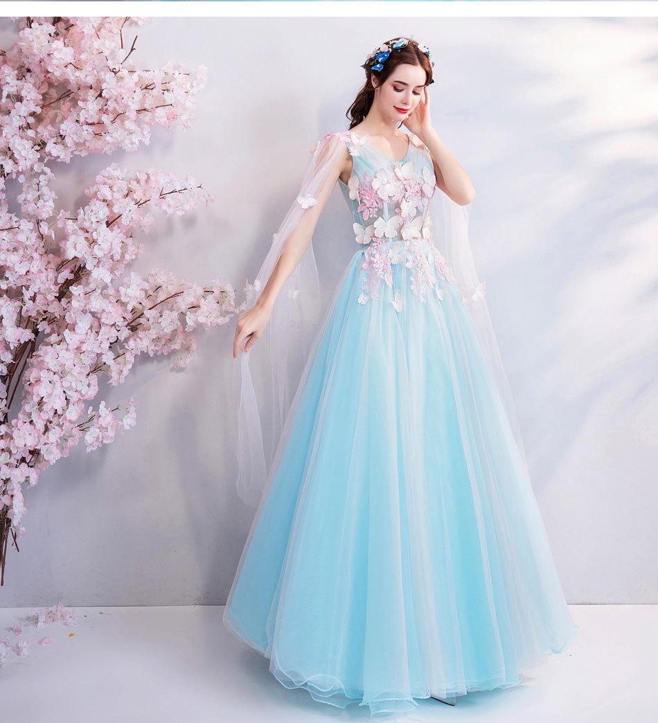 Fairy God Prom Dress, Blue Butterfly, Thin Shawl,ball Gown Dress,custom Made