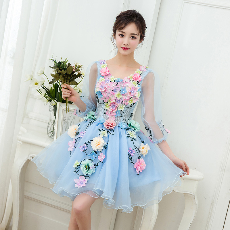 floral mini homecoming dress Aqua Blue Strapless A-Line Short Homecoming Dress with Appliques –  FancyVestido
