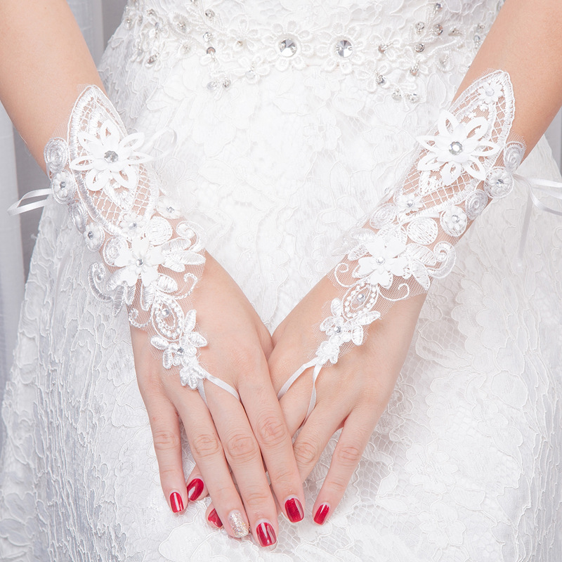 Bride Wedding Lace Fingerless Gloves, Hollowed-out Diamond Gloves, Wedding Accessories Wholesale