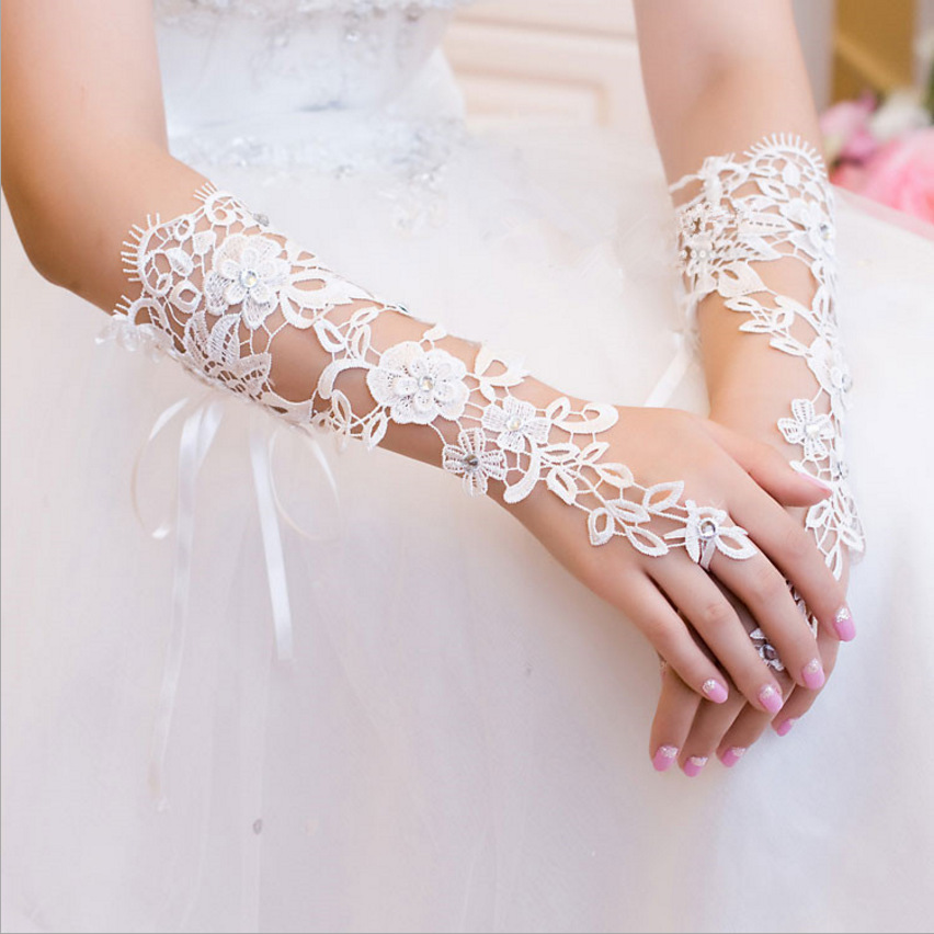 Lace Wedding Gloves, Hollowed-out Nail Beads Binding Gloves, Wedding Accessories Manufacturers Wholesale