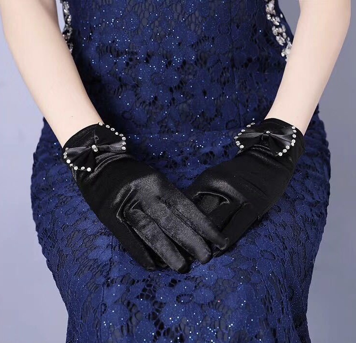 Bride Black Gloves, Performance Cocktail Dress Butterfly Short Style Gloves