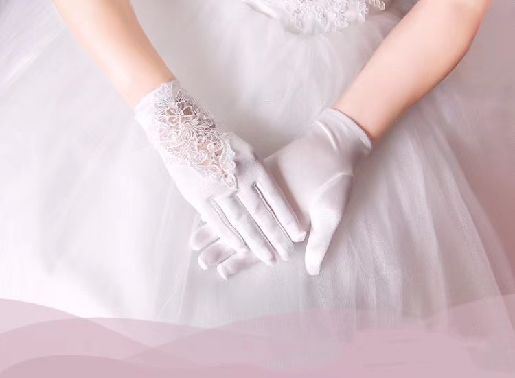Bridal Gloves Stretch Satin, Wedding Lace White Wedding Accessories, Wedding Short Style Gloves Wholesale