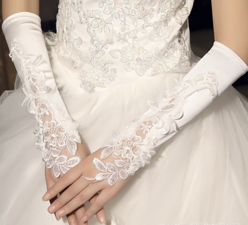 Wedding Gloves, Wedding Gauze Satin, Fingerless Dailong Bride Gloves, White Factory Price Wholesale