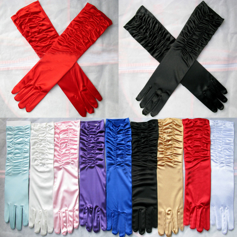 Bride Satin Gloves, Middle-length Wrinkled Gloves, Wedding Dress Gloves, Performance Gloves