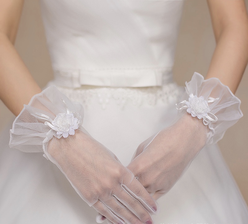 Bride Gloves, White Fingered Floret Beautifully Decorated 5-fingered Mesh Gloves, Wedding Dress Accessories Wholesale