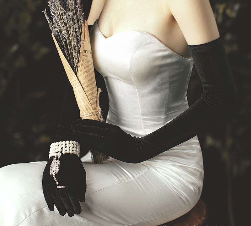 Wedding Accessories Etiquette Bride Wedding Gloves, Christmas Dress Long Gloves, Plain Satin 58cm, High Spring Long Gloves