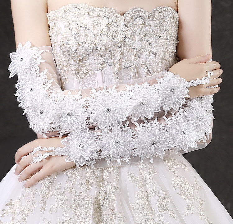 Bridal Dress Gloves, Long White Lace Gloves, Wedding Dress Accessories Cover The Arms