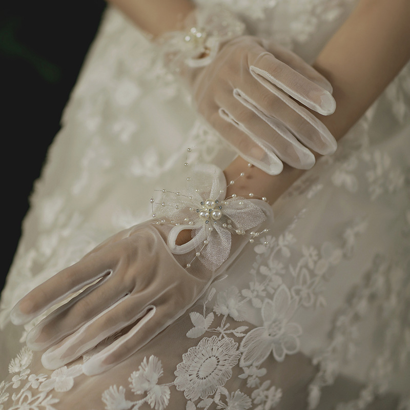 Bride Gloves Wholesale, Wedding Dress Accessories, Photograph Short Butterfly Pearl Wedding, Wedding Gloves