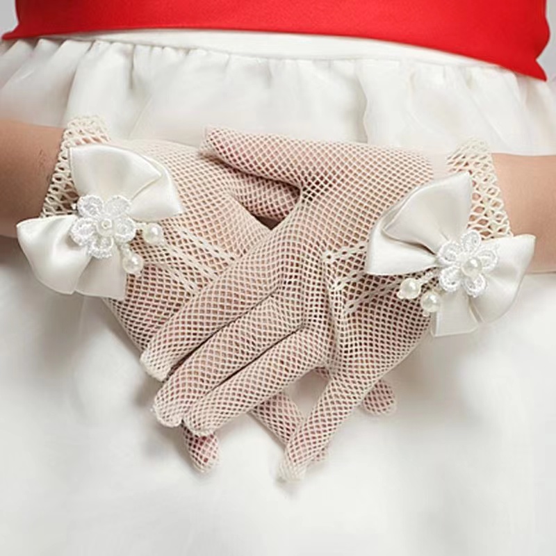 Sell, Children's Manners Gloves, Girl Princess Wedding Gloves With Pearl Mesh, Bride Gloves