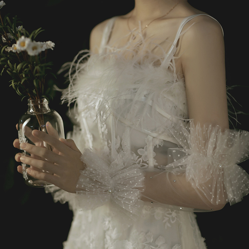 Bridal Dress Gloves, Long Studio Photo Sleeve, Wedding Dress Accessories Retro