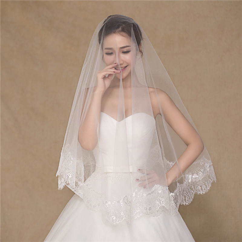 Retro, Soft, Simple, Soft Eyelash Soluble Lace Veil, Bridal Wedding Veil