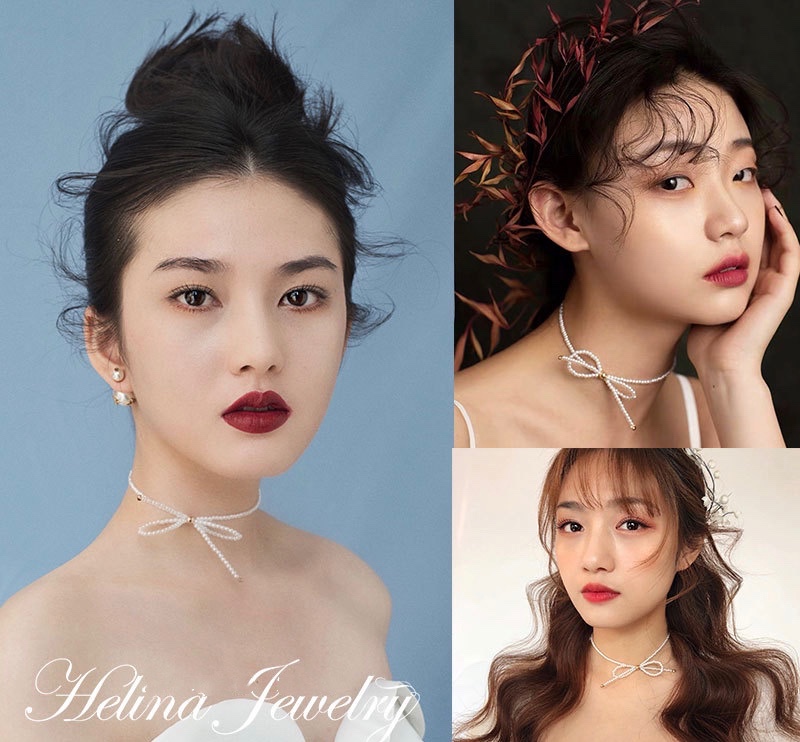 Bridal Jewelry, Super Fairy Beauty, Fresh White Bow Retro Pearl Necklace, Collarbone Chain Temperament Neck Chain