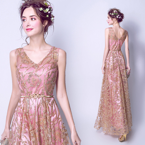 slim fit dress slacks Ladivine CB151 Prom Dress - Rose Gold main image 0
