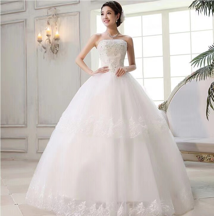 Lace Nail Bead Wedding Dress, Strapless Wedding Dress, Length Floor Ball Gown Wedding Dress