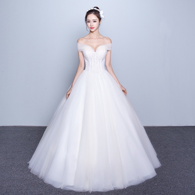 Off Shoulder Wedding Dress, Floor Length Birdal Dress,custom Made