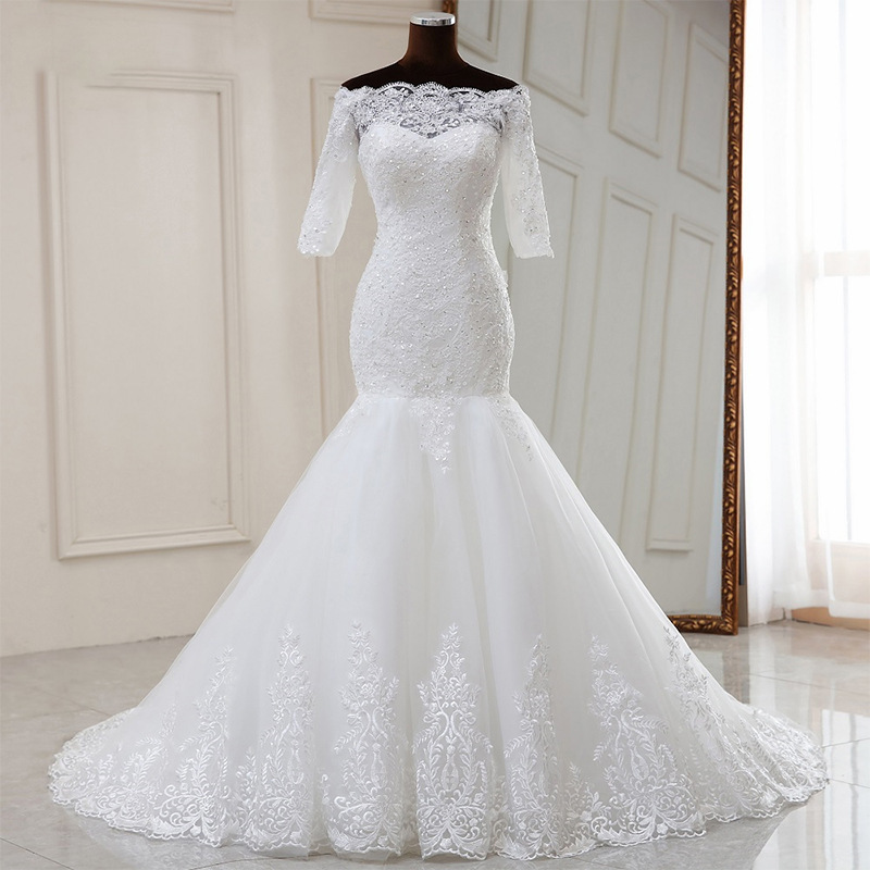 Mermaid Wedding Dress, Off Shoulder Bridal Dress, Half Sleeve Wedding Dress,custom Made