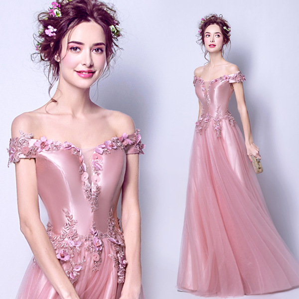 Elegant,candy Pink Prom Dress,off Shoulder Bridesmaids Dress,custom Made