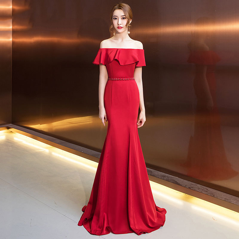 Red Wedding Dress, Off Shoulder Evening Dress, Slim Mermaid Prom Dress,custom  Made on Luulla