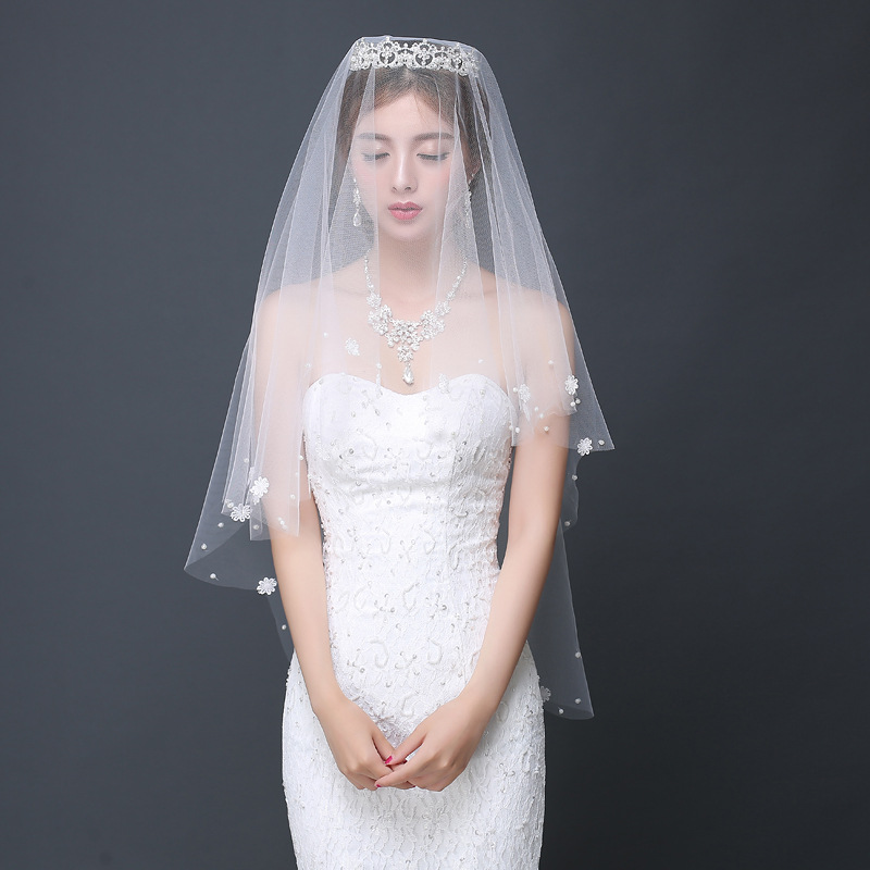 Wedding Veil, Bridal Veil Headdress, Super Fairy, Simple Short Style, White Sen Nail Beads