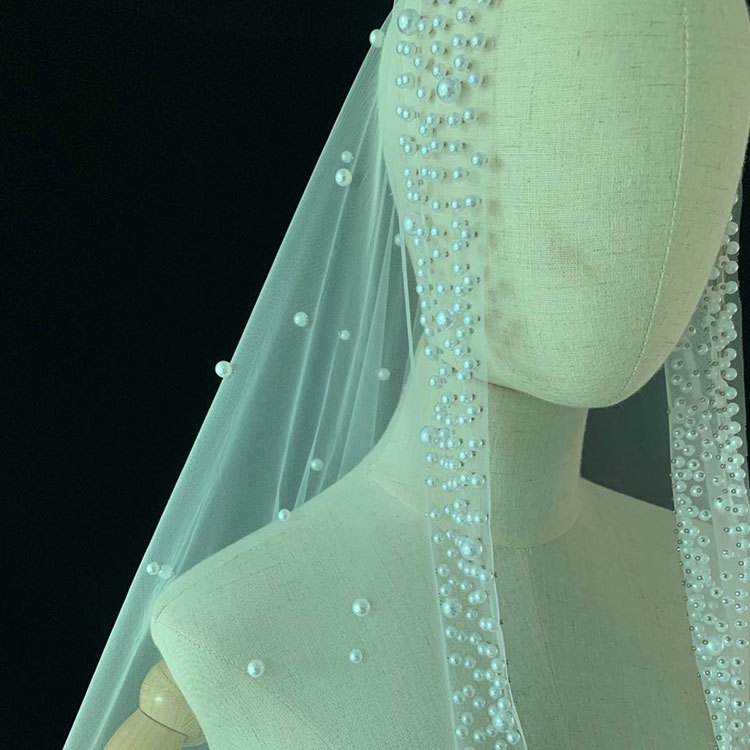 Sweet, Web Celebrity Pearl Veil, Bride Wedding/photo, Bridal White Veil,self-created Handmade
