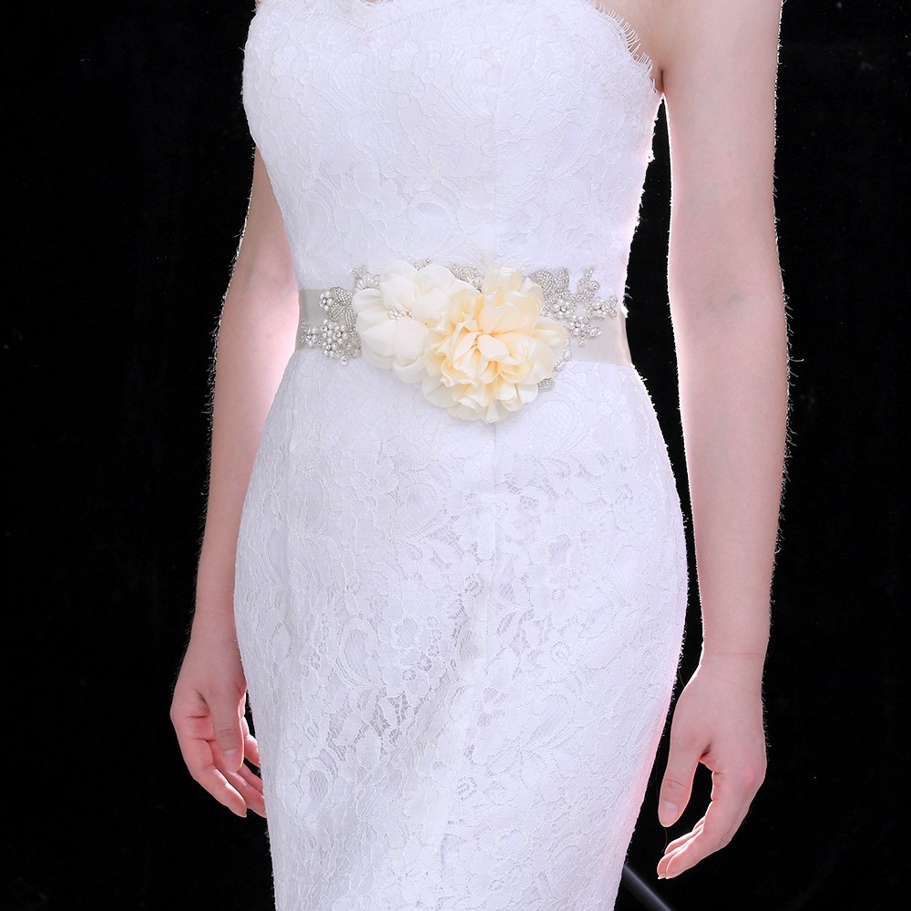 Beautiful Flower Pearl Wedding Waist Seal, Sen Tie Dress Handmade Waist Decoration, S172