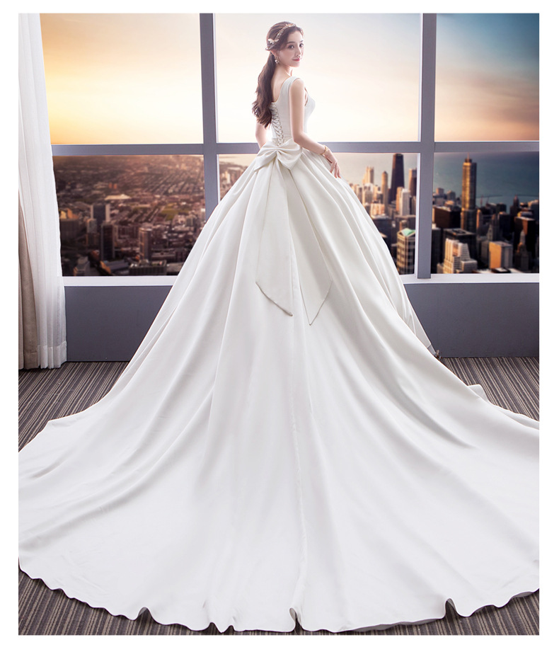 Simple Bridal Dress, White U-neck Wedding Dress, Long Tailing Wedding Dress,custom Made