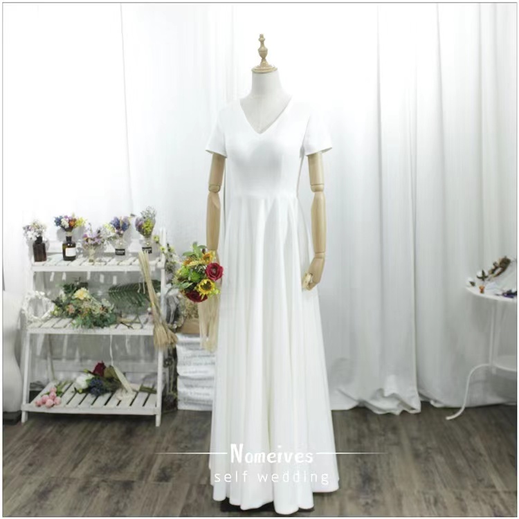 Spring, Classic, Simple, Satin Prom Dress, Long Artistic Light Wedding Dress, Vintage Travel Wedding Dress,custom Made
