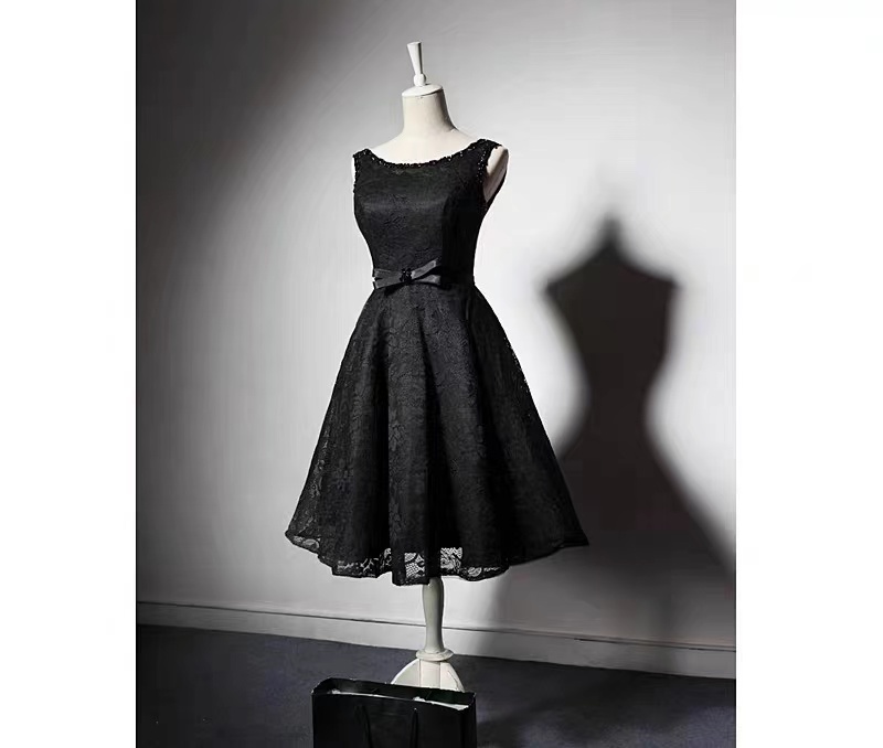 Black Evening Gown, Lace Homecoming Dress, Handmade Beaded Short Dress, Bridesmaid Sweet Charm Princess Bouffant Dress,custom Made