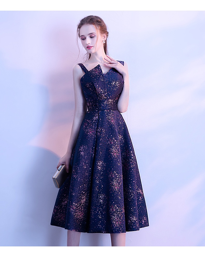 Navy Blue Midi Dress, Sleeveless Star Dress, Unique Homecoming Dress,,custom Made