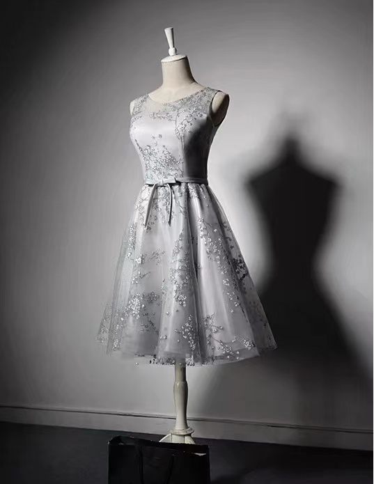 Bridesmaid Dresses, Light Gray Mesh, U-neck Fairy Dresses, Sisterhood Homecoming Dress,custom Made