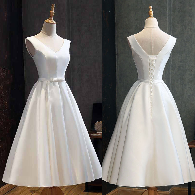 Light Wedding Dress, V-neck Homecoming Dress,custom Made