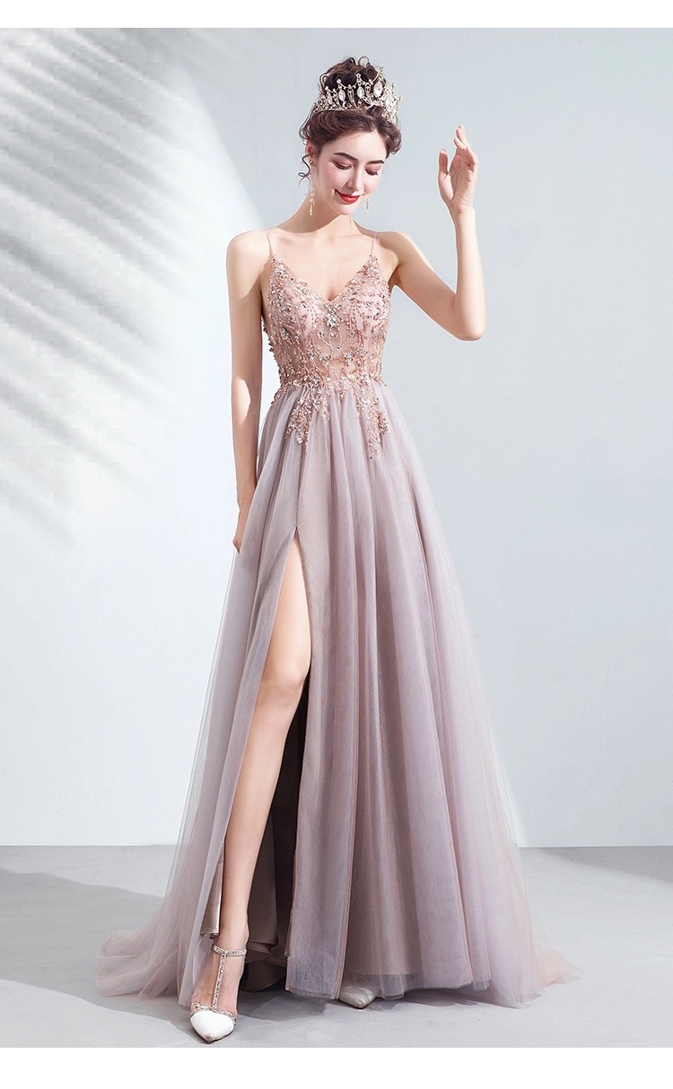 Pink Bridal Dress, Bridesmaid Dress, High Slit Wedding Gown,spaghetti Strap Prom Dress,custom Made