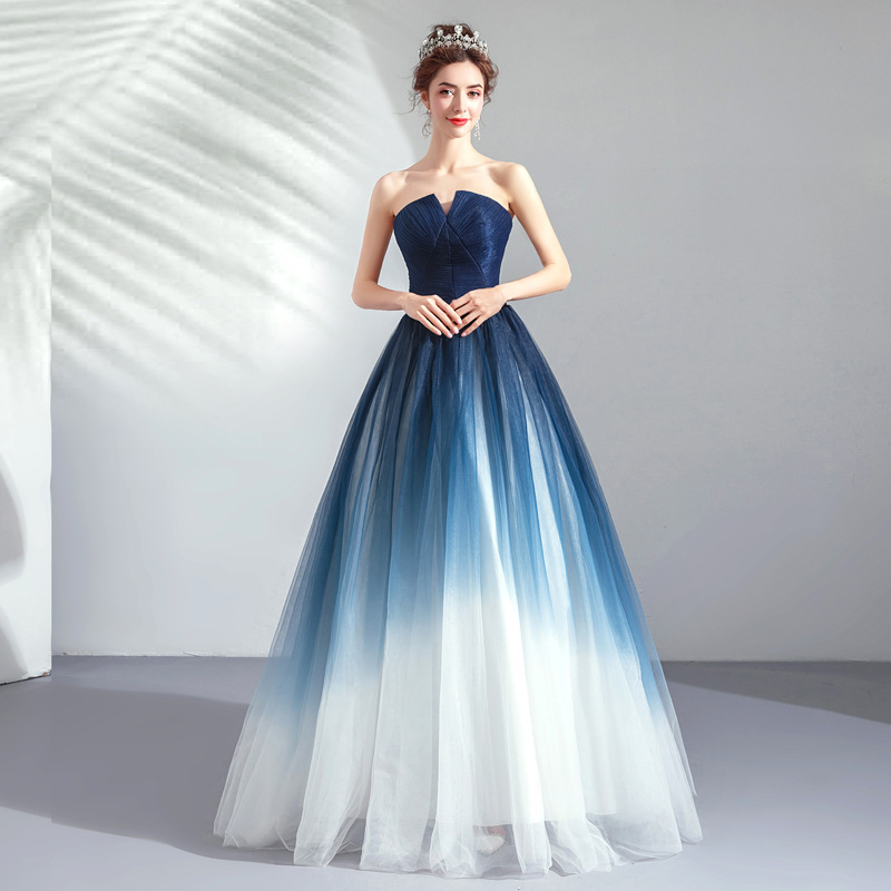 Dream Starry Sky Gradual Change Dress, Blue Party Evening Dress,strapless Prom Dress,custom Made