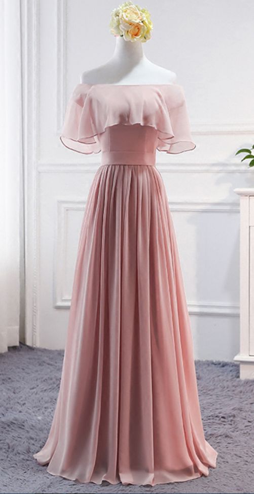 Pink, Long Chiffon Dress, Wedding Party Dresses, Cute ,formal Dress, Custom Made