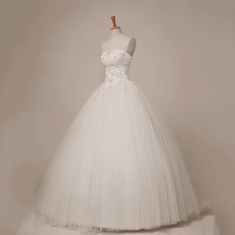 Strapless Bridal Dress, White Lace Simple Wedding Dress,custom Made