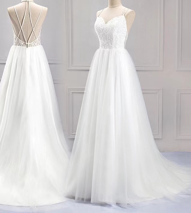 Spaghetti Strap Wedding Dress ,backless,white Simple Bridal Dress,custom Made