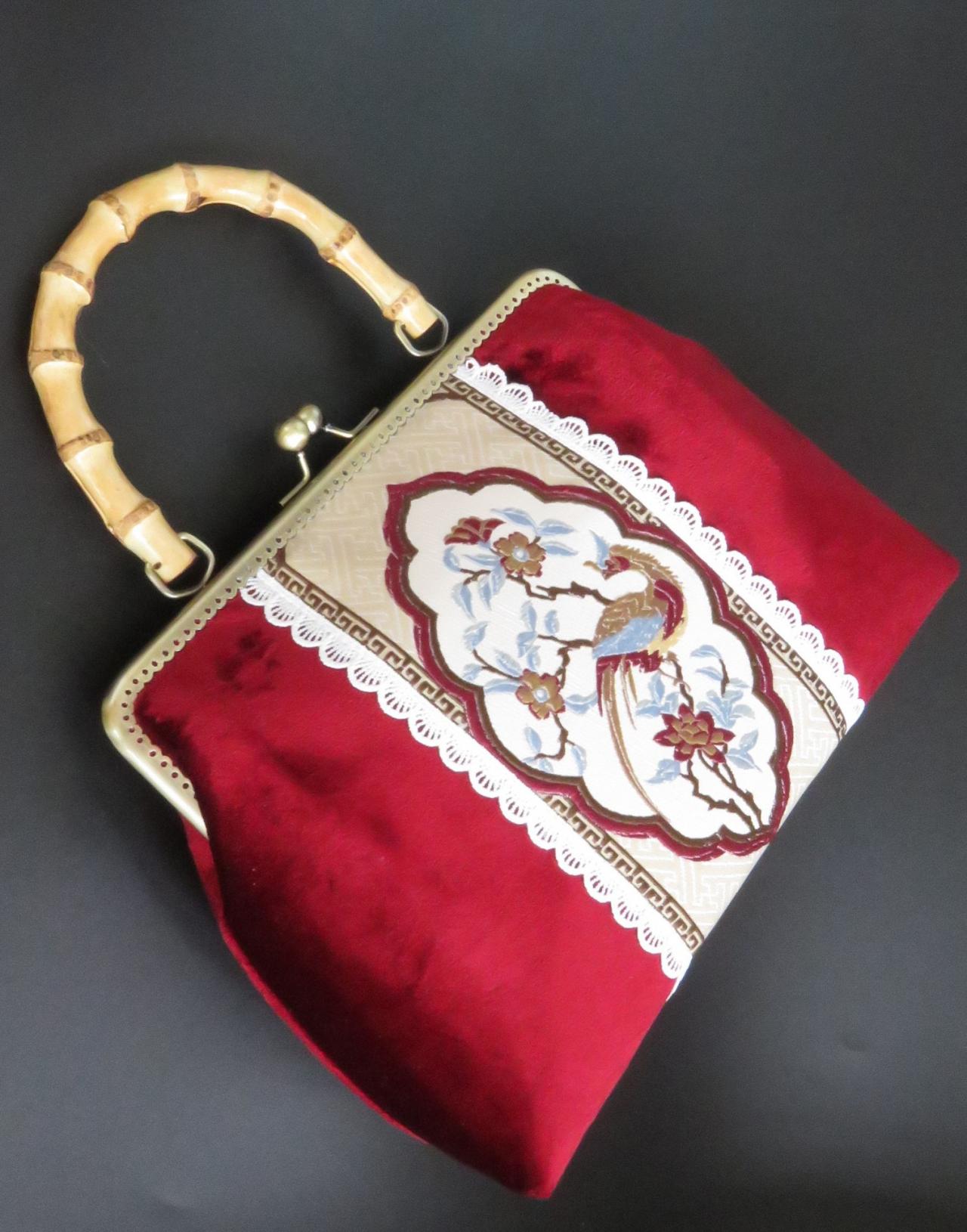 Handmade Bag , Gold Bag ,vintage, Chinese Style Handbag, Banquet Wooden Handle Slanting Cross Woman Bag, Bridal Bag